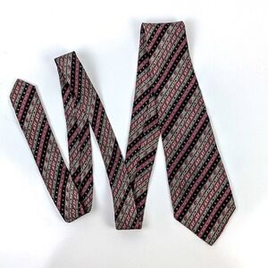 Vintage Ted Lapidus Paris Silk Tie Striped Floral Micro Print Black Burgundy